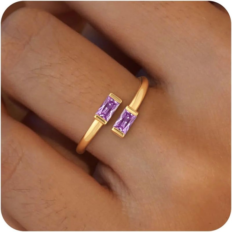 Honsny Gold Birthstone Rings for Women Non Tarnish 14K Gold Plated Adjustable Emerald Ring Cubic Zirconia Gemstone Promise Ring for Her Engagement Personalized Waterproof Jewelry Gifts for Birthday - Image 1